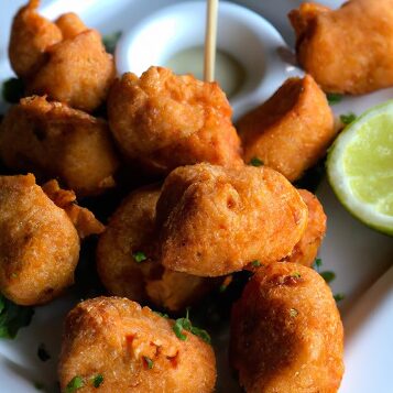 plate of freshly fried mahi mahi bites